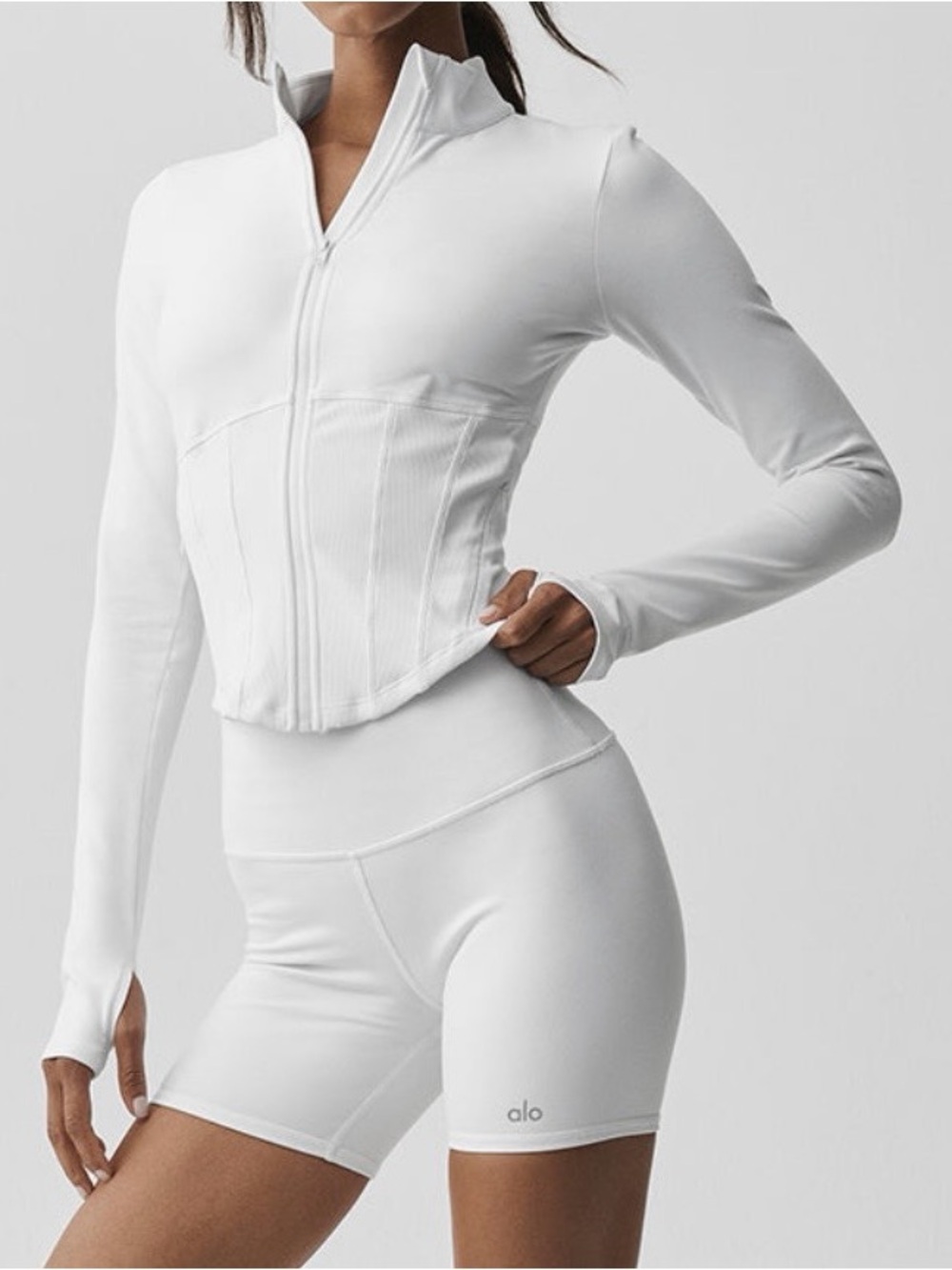 🤍ALO Airbrush Corset Full Zip Jacket - Ivory XXS
